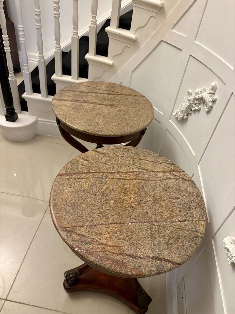 Antique Edwardian Quality Pair of French Marble-Top Gueridon Side / Lamp Tables